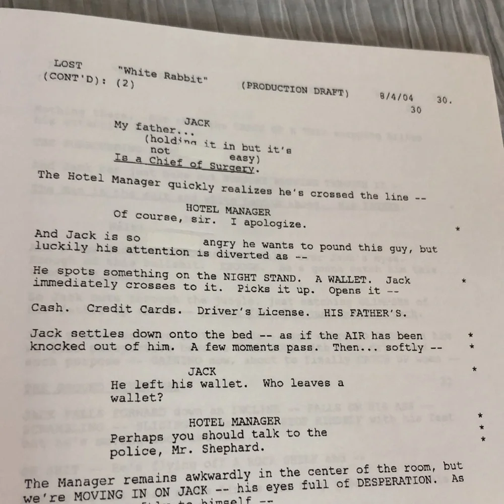 LOST Season 1 Episode 5 White Rabbit SCRIPT date 10/20/04 reproduced signed copy